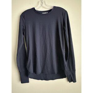 ATHLETA Navy Long Sleeve- Curve Hem, Split Sides, Thumb Holes;‎ Size XS